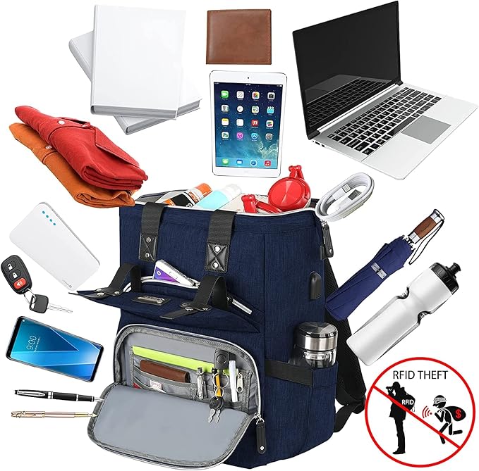 FALANKO Laptop Backpack for Women, Doctor Teacher Work Bookbag College Shoulder Bag with USB Port RFID Anti-theft, Nurse Travel Business Bag for Men Women Fit 15.6 Inch Computer