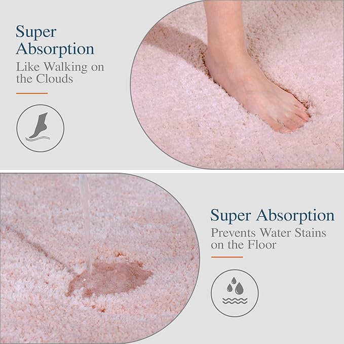 Walensee Bath Mat (20 x 32, Blush) Water Absorbent Soft Microfiber Shaggy Non Slip Rug - Machine Washable Thick Plush Shower Rug