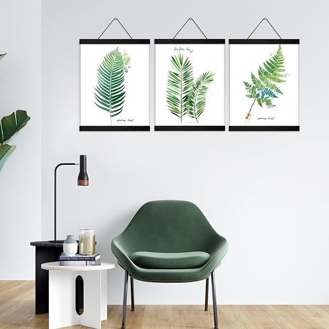 3 Pack Magnetic Poster Hanger black 8 Inch, 8x10 8x12 8x16 Poster Frame Wood Wooden Magnet Print Posters Dowel Scroll Hanger Hangers Hanging Kit for Walls Map Canvas Artwork