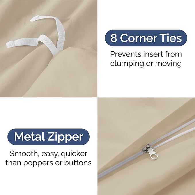 Duvet Cover King Size Set - Extra Soft King Size Duvet Cover 104 x 90 with 2 Pillow Shams - Hotel Luxury, Easy Care and Fade Free with Zipper Closures & Ties - Comfy, Breathable Bedding Set (Wheat)