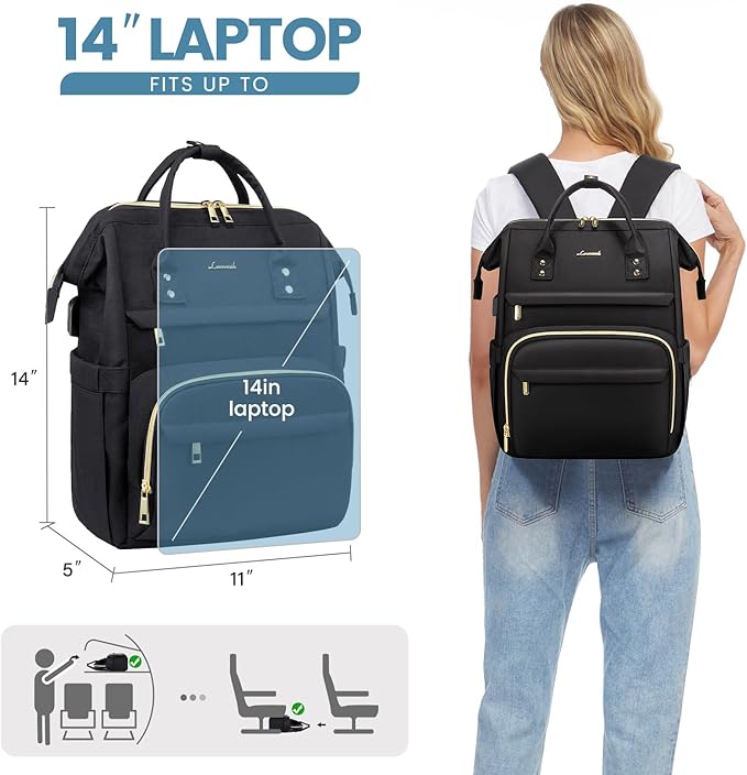 LOVEVOOK Laptop Backpack for Women 14 Inch, Teacher Nurse Work Bag Anti-Theft Travel Backpack with USB Charging Port for College Business Casual