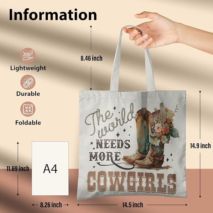 Western Cowgirl Canvas Tote Bags, Country Cowgirl Gift, Shopping Bagss, Aesthetic ToteBag for Women