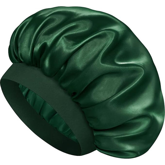 Satin Silk Bonnet for Sleeping, Double Layer Silk Sleep Cap for Men & Women, Soft Satin Lined Bonnet for Natural & Curly Hair(Dark Green)