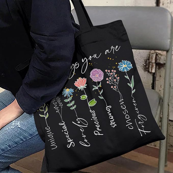 2 Pack Christian Bible Canvas Tote Bag for Women with Makeup Bag Gods Says You Are Bags Floral Tote Bag Aesthetic