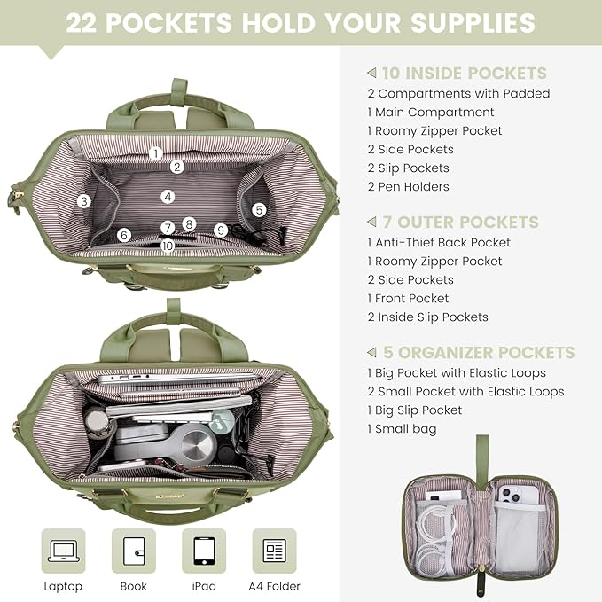 LOVEVOOK Laptop Backpack for Women Work Teacher Bag Travel Backpack, Stylish College Backpack Purse, Business Computer Laptop Bag Nurse Bags, Casual Daypack, 15.6 Inch