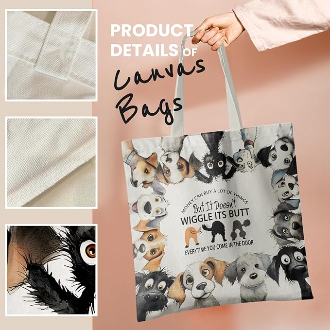 Dog Mom Canvas Tote Bags - Reusable Grocery Bags for Shopping, Funny Dog Lover Gifts for Women