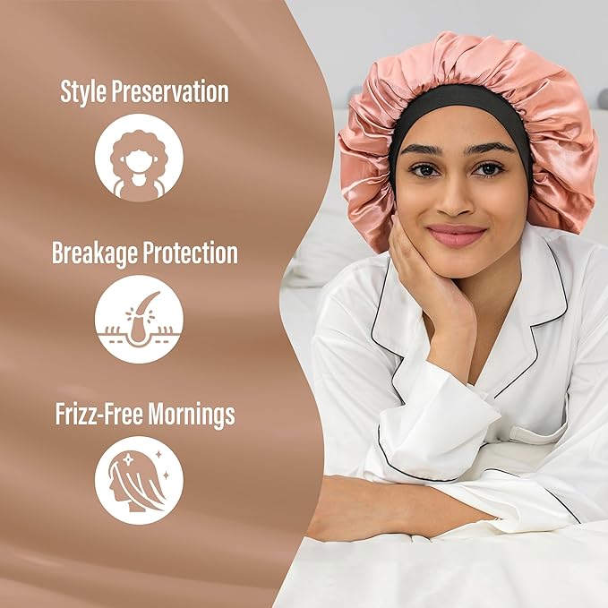 Satin Bonnet Adjustable Sleeping Silk Bonnet Black Women Men Double Layer Satin Silk Sleep Cap Hair Wrap Large Curly Hair