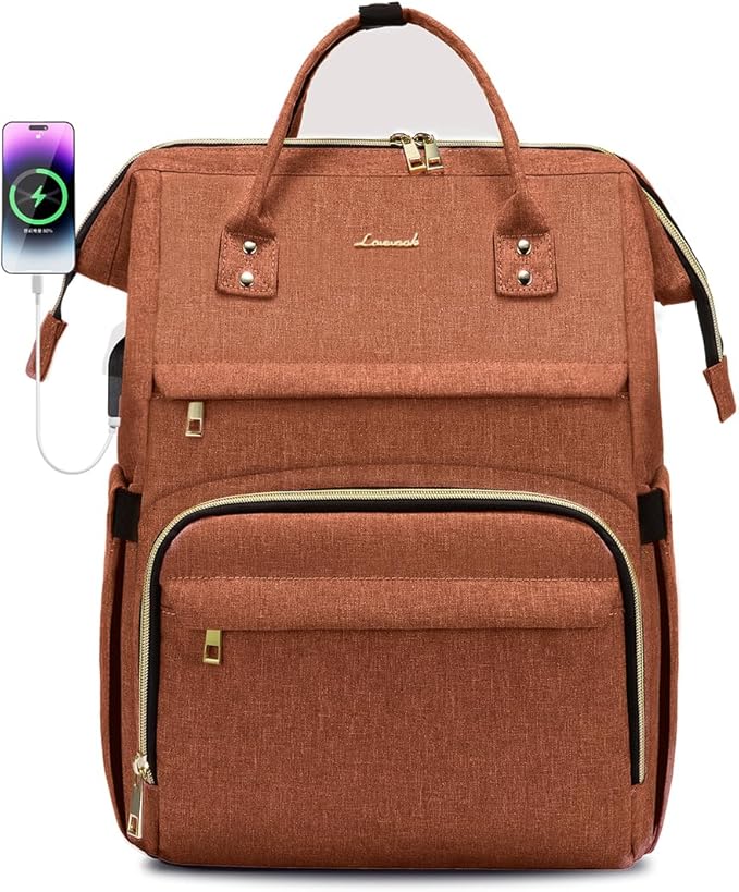 LOVEVOOK Laptop Backpack for Women,17 Inch Professional Womens Travel Backpack Purse Computer Laptop Bag Nurse Teacher Backpack,Waterproof College Work Bags Carry on Back Pack with USB Port,Orange