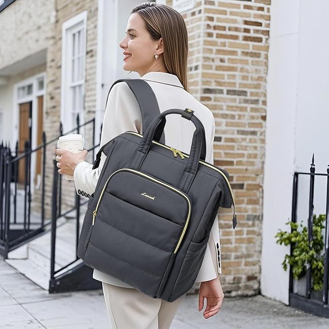 LOVEVOOK Laptop Backpack Women 15.6 inch,Lightweight Puffer Travel Backpack for Women,Quilted Laptop Bag Computer Work Teacher Nurse Backpack,Womens Backpack Purse for College Business,Dark Grey