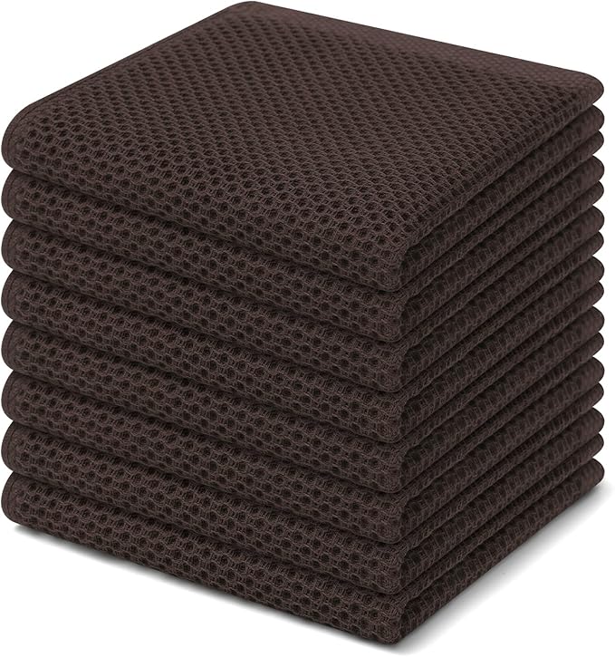 Homaxy 100% Cotton Waffle Weave Kitchen Dish Cloths, Ultra Soft Absorbent Quick Drying Dish Towels, 12 x 12 Inches, 8-Pack, Dark Brown