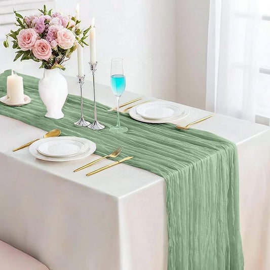 Sage Green Cheesecloth Table Runner 13.3FT Long Boho Table Runner Spring Easter Gauze Wedding Dining Table Decorations for Holiday Birthday Party Baby Shower Event Decorations