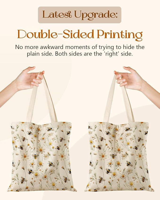 Canvas Tote Bag for Women - Aesthetic Canvas Totes with Pockets Cute Reusable Cloths Ladies Shoulder Bag