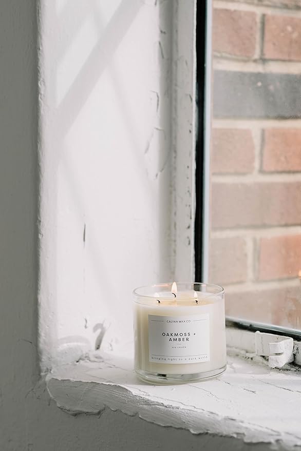 Calyan Wax Co. 3 Wick Candle, Lavender + Bergamot Scented Candle, 43 Hour Burn Time, 3 Wick Soy Candles, Non Toxic & Vegan Soy Wax, Glass Jar Scented Candles, 14.9oz