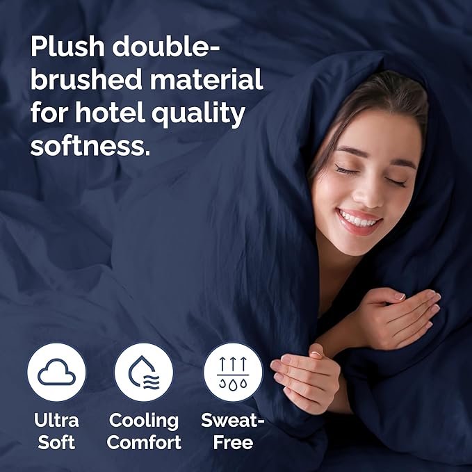 Duvet Cover Full Size Set - Extra Soft Full Size Duvet Cover 80 x 90 with 2 Pillow Shams - Hotel Luxury, Easy Care and Fade Free w/Zipper Closures & Ties - Comfy Breathable Bedding Set (Navy Blue)