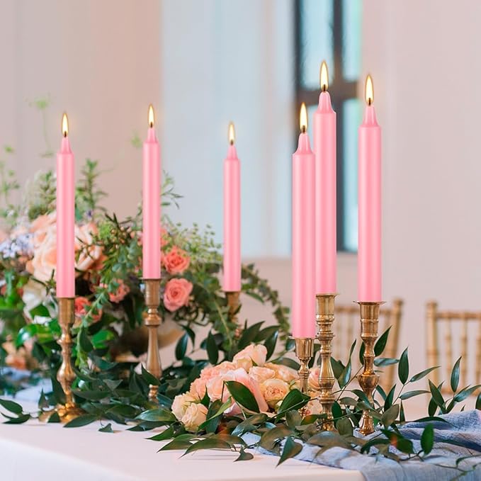 Set of 40 Pink Spell & Chime – Premium Mini Taper Candles for Valentine's Day,Wedding,Rituals, Prayer, Birthdays, Meditation, Altar -0.5X4 Inch Tall, Unscented (Pink)