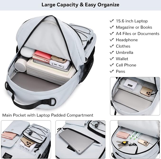 Lohol Water Resistant Backpack for Travel School Work, Casual Daypack with Anti Theft Pocket for Teen Girls Boys (Navy)