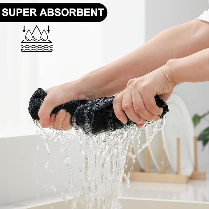 Homaxy Kitchen Towels and Dishcloths Set, 12 x 12 and 13 x 28 Inches, Set of 8 100% Cotton Waffle Weave Kitchen Towels, Super Soft and Absorbent Dish Cloths, Black