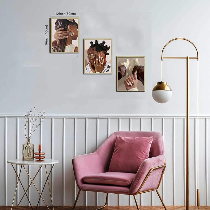 Marllifenney 3Pcs Black Girl Wall Art Posters Black Woman Decor Abstract African American Canvas Prints Modern Black Women Painting Black Female Pictures for Bedroom Living Room Dorm 12x16in Unframed