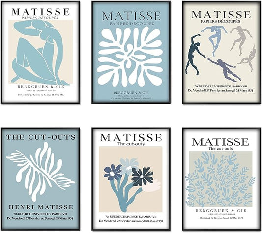 Navy Blue Matisse Poster Prints Set of 6 Henri Matisse Wall Art Flower Market Minimalist Painting Pictures Abstract Aesthetic for Room Bedroom 8x10 Inch Unframed