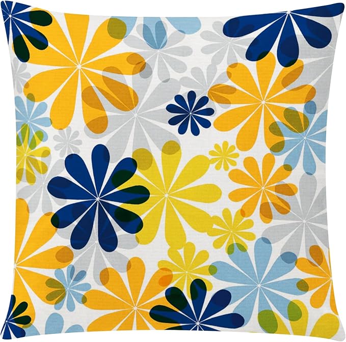 COMMINY Yellow Blue Pillow Covers 18x18 Set of 6, Daisy Flower Throw Pillow Cover Case Rustic Square Cushion Cover for Sofa Bedroom Living Room Farmhouse Home Decor