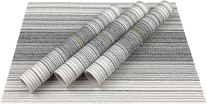 Placemat,Blending Color Durable Woven Vinyl Placemat Washable Heat-Resistant Anti-Skid Kitchen Dining Table Mats (Set of 4, Black with White)
