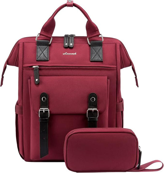 LOVEVOOK Laptop Backpack for Women Work Travel Backpack College Backpack Business Commuter Computer Bag Teacher Doctor Nurse Bags Purse, 17 Inch, Wine Red-black