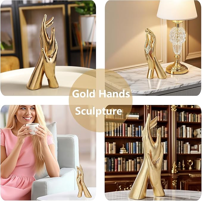Golden Hands Sculpture Elegant Resin Home Decor Hands Statues Versatile Love Ornament,Perfect for Bedroom, Office Desktop, Cabinets,Wedding (Golden Hands)