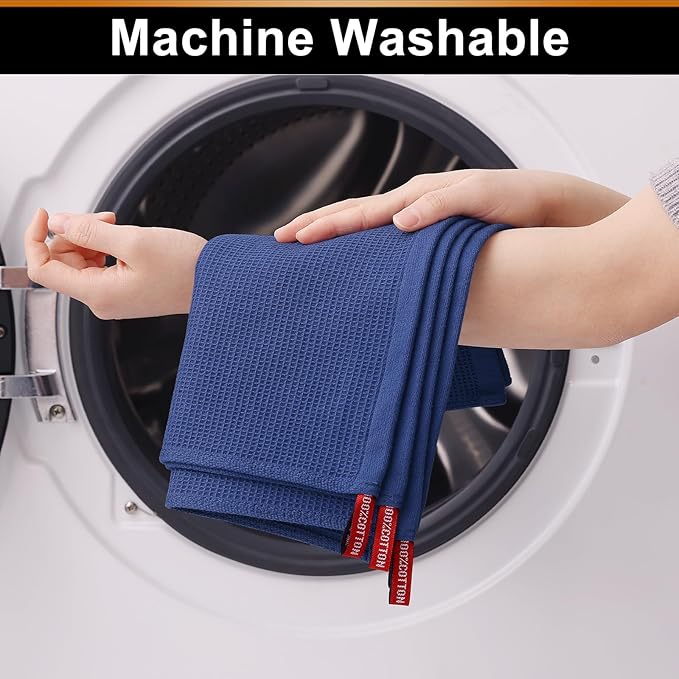 Homaxy 100% Cotton Waffle Weave Dish Cloths - 8 Pack Soft and Absorbent Dish Towels - 12 x 12 Inches Quick Dry Dish Rags - Navy Blue