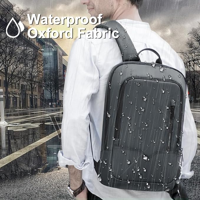 hk Backpack for Men Business Slim Backpack with USB Charger Computer Lightweight Anti-theft Travel (Dark Grey, 15.6 Inch)