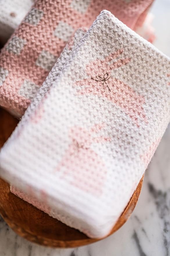 || 3 Pack|| Not Your Ordinary Dish Towels || Waffle Weave Microfiber || Tea Towels || Highly Absorbent || Hanging Loop || Dish Cloths || Modern || Designer Prints (Easter Bows)