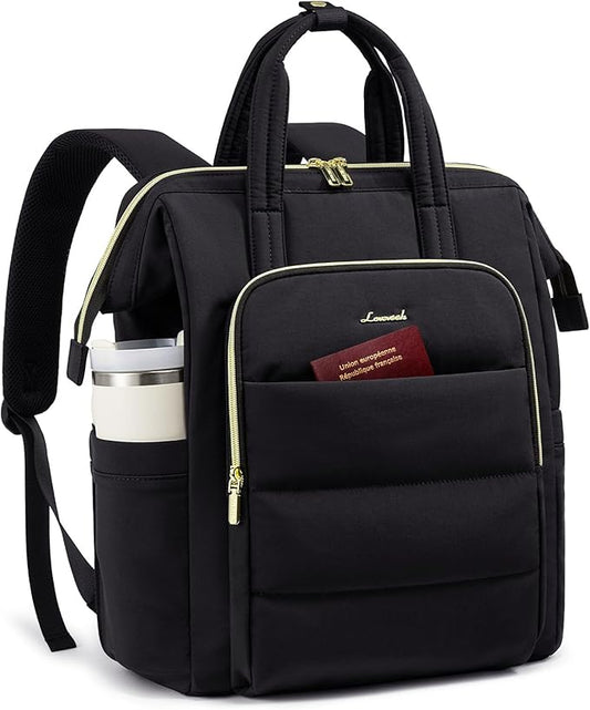 LOVEVOOK Laptop Backpack Women 18 inch,Lightweight Puffer Travel Backpacks for Women,Quilted Laptop Bag Computer Work Teacher Nurse Backpack,Womens Backpack Purse Daypack for College Business,Black