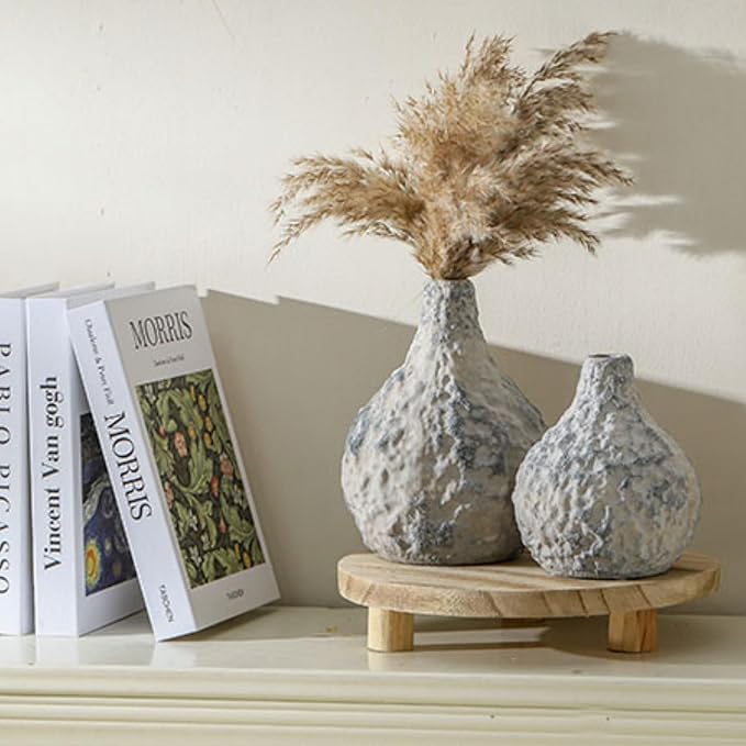 Stone Vases Set of 2, Ceramic Bud Vase Minimalist Vases for Pampas Grass,Modern Vase for Wabi Sabi Home Decor, Shelf Decoration，Fireplace Decor,Coffee Table Decor