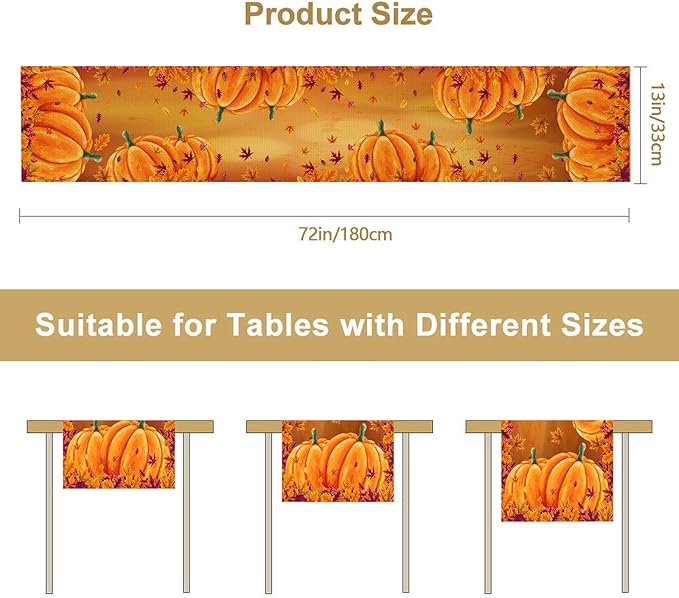 Orange Grey Abstract Art Painting Burlap Table Runner Seasonal Spring Fall Kitchen Dining Linen Table Decoration for Indoor Outdoor Home Party Dinner 13x72 Inch (Thanksgiving Pumpkin)