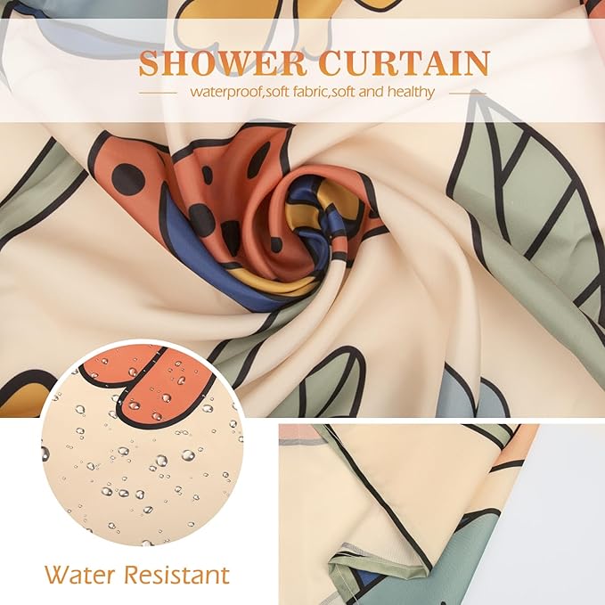 Aimego Extra Long Shower Curtain - Boho Mushroom 70s Retro Bohemian Floral Yellow Orange Flowers Eyes Bath Fabric Cloth Shower Curtain Set with 12 Hooks Bathroom Decor Bathtub Curtain, 72"x84"