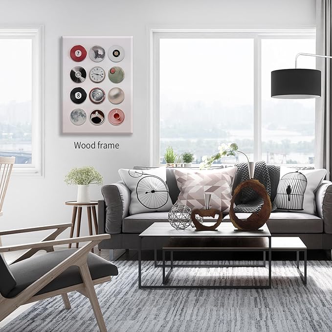 Trendy Retro Disco Wall Art - Vintage Lucky 8 Ball Poster, Funky Music Record Wall Decor, 16x24 inch Framed Unique 7 Ball Canvas Prints, Preppy Aesthetic Painting