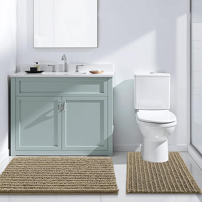 Arotive Luxury Chenille Bathroom Rug Mat, Extra Soft Thick Absorbent Shaggy Bath Rugs, Non-Slip Machine Wash Dry, Plush Bath Mats for Bathroom, Shower and Tub, 24x16, Camel