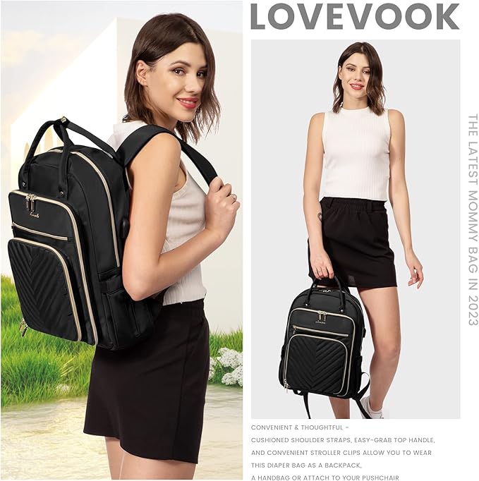 LOVEVOOK Laptop Backpack Women Teacher Backpack,17.3 Inch Laptop Bag with USB Port,Waterproof Daypack for Work Travel,Black