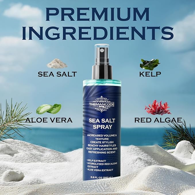 Sea Salt Spray for Men, Texturizing Hairspray, Stocking Stuffers for Man, Surf Spray Adds Instant Volume, Travel Essentials, Christmas Gift for Men, 8.8 Oz