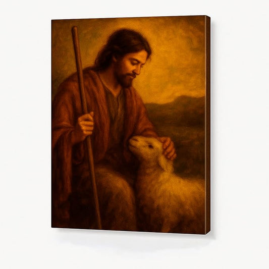 DoawBang Jesus the Good Shepherd Canvas Wall Art – 12x16” Vintage Christian Decor – Rustic Religious Artwork on Stretched Wood Frame – Faith-Based Home or Church Display – No Scripture Verses