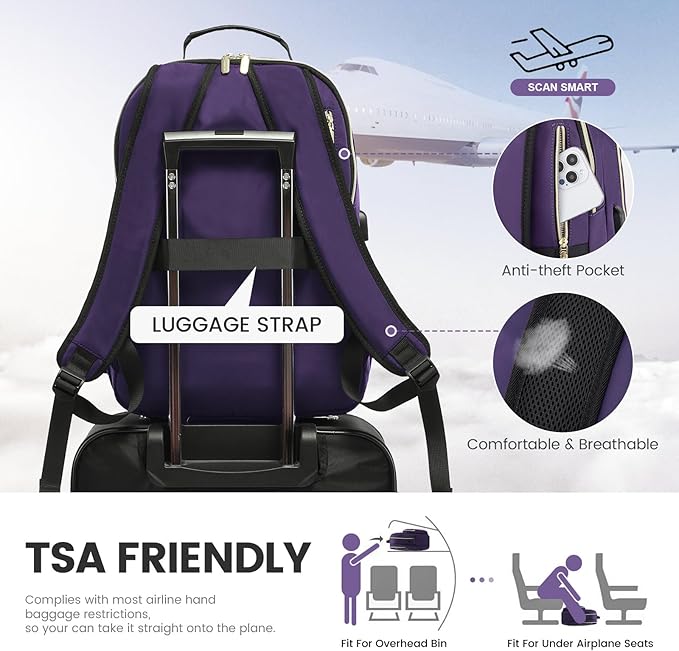 LOVEVOOK Laptop Backpack for Women 17.3 inch,Cute Women Travel Backpack Purse,Professional Laptop Computer Bag,Waterproof Work Business College Teacher Bag Carry on Backpack with USB Port,Royal Purple