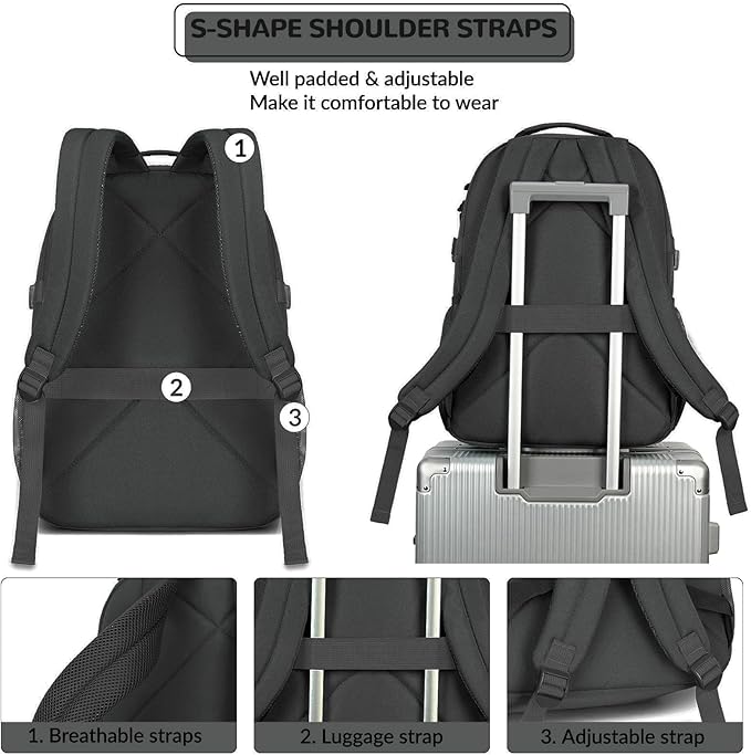 Lohol Water Resistant Daypack with Mulitiple Pockets for School Travel Outdoor College, 15.6 inch Laptop Backpack for Men and Women (Black)