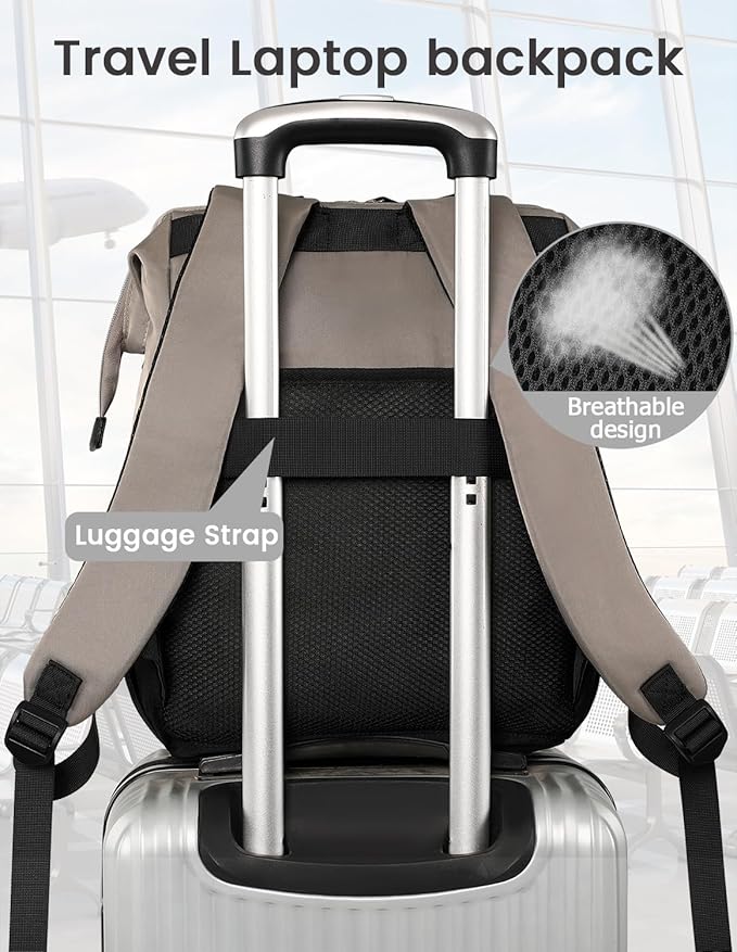 FALANKO Women Laptop Backpack, Doctor Nurse Teacher Work Adult Backpack for 15.6 Inch Laptop with RFID Anti-theft USB Charging Port College Business Computer Bookbag Grey Black