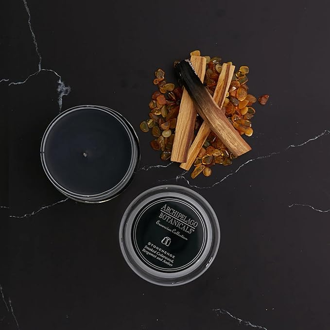 Archipelago Botanicals Stonehenge Glass Jar Candle, Cedarwood, Citrus Bergamot and Amber Scent, Lead-Free Candle Wicks, Burns Approx. 60 Hours (8.6 oz)