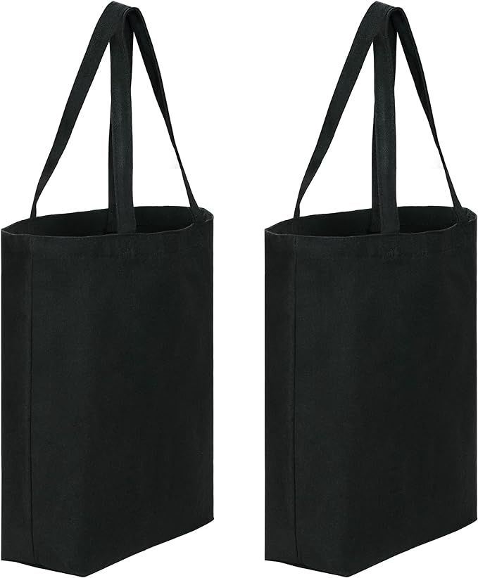 Canvas Tote Bags - 2 Pcs Multi-Purpose Reusable Bags - Perfect for Grocery, Shoppping & DIY Gifts