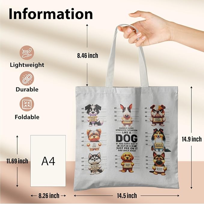 Dog Mom Canvas Tote Bags - Reusable Grocery Bags for Shopping, Funny Dog Lover Gifts for Women