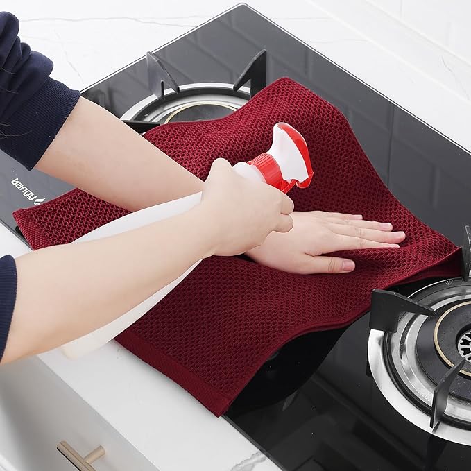 Homaxy 100% Cotton Waffle Weave Kitchen Dish Towels, Ultra Soft Absorbent Quick Drying Cleaning Towel, 13 x 28 Inches, 6-Pack, Burgundy