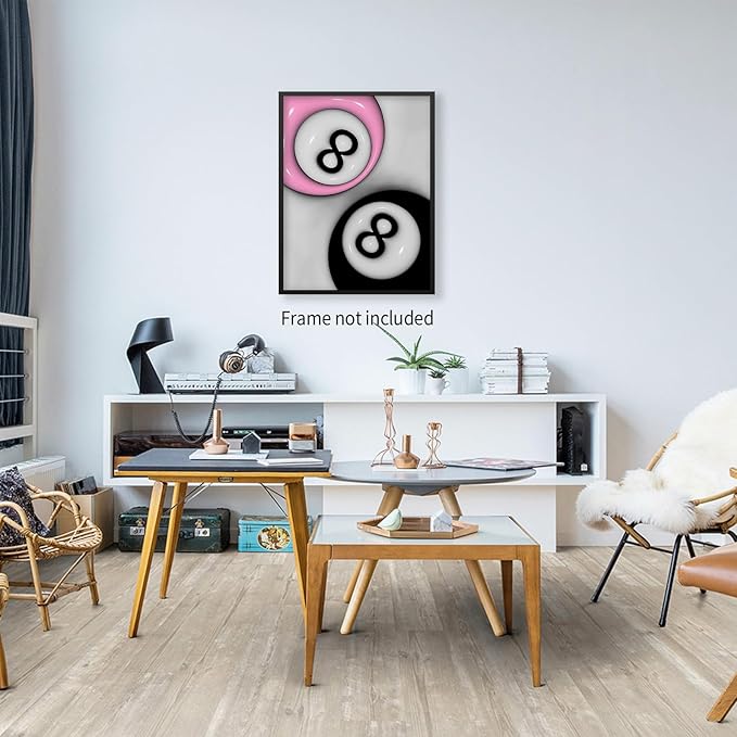 XSCQ Trendy Pink and Black 8 Billiards Balls Poster Retro Pool Ball Couple Wall Art Y2K Aesthetic Canvas Prints Preppy Room Wall Decor for Billiard Hall College Dorm 16x24 inch Unframed