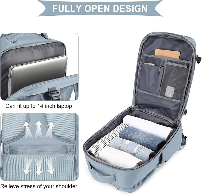 coowoz Travel Backpack For Women Men,Carry On Backpack,Hiking Backpack Waterproof Outdoor Sports Rucksack Casual Daypack travel essentials（Gray Blue）