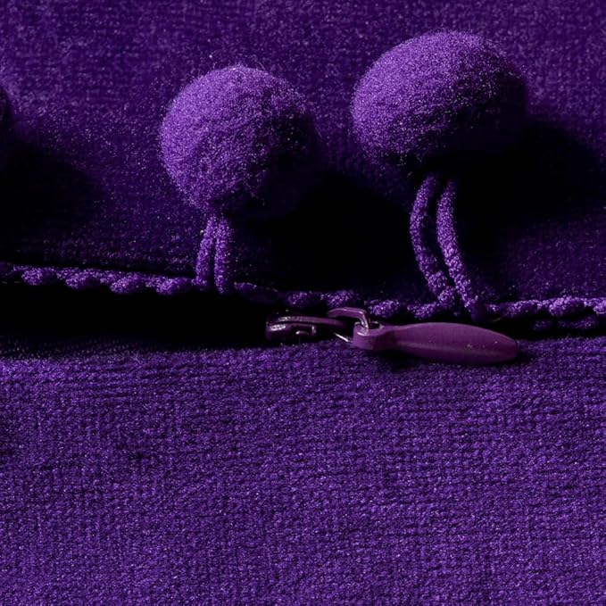 DEZENE 22x22 Throw Pillow Cases Purple: 2 Pack Cozy Soft Pom-poms Velvet Square Decorative Pillow Covers for Farmhouse Home Decor