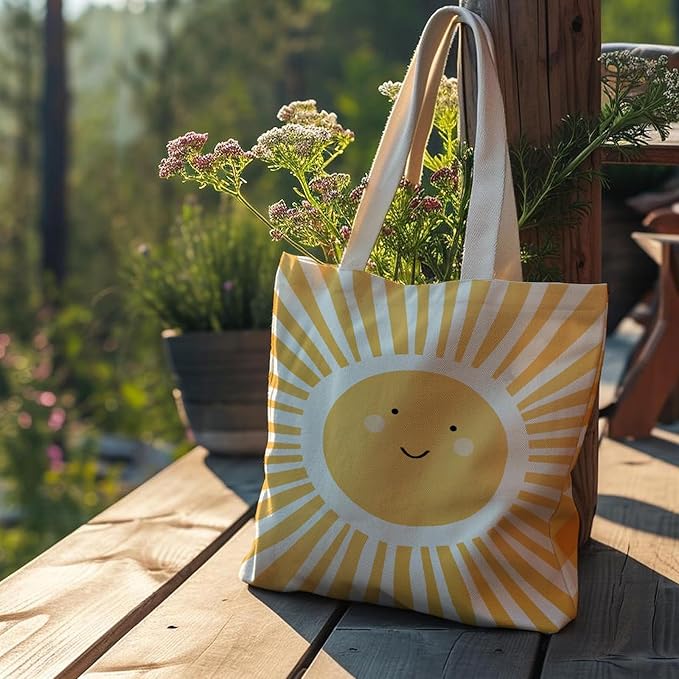 Cute Tote Bags, Sunshine Canvas Tote Bag for Women, Funny Sun Tote Bag, Sunshine Gifts for Women, Sunshine Reusable Grocery Bags Shopping Bags